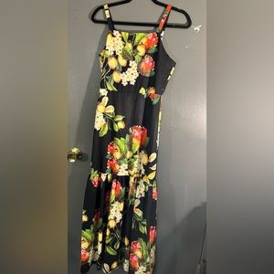 Black floral midi dress with slit